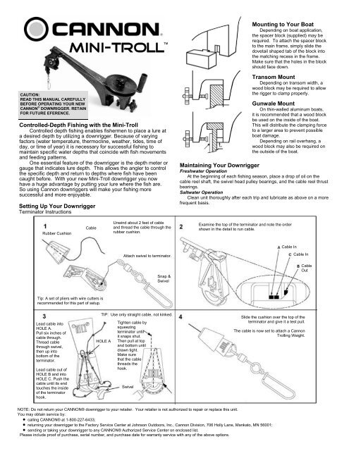Mini-Troll Manual - Cannon Downriggers