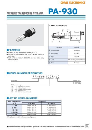 Pressure transducer with amp. PA-930