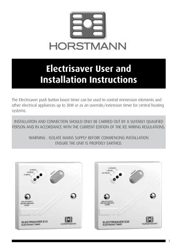 Electrisaver User and Installation Instructions - Horstmann