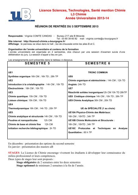 Fiche de rentrÃ©e - L3 Chimie Dijon