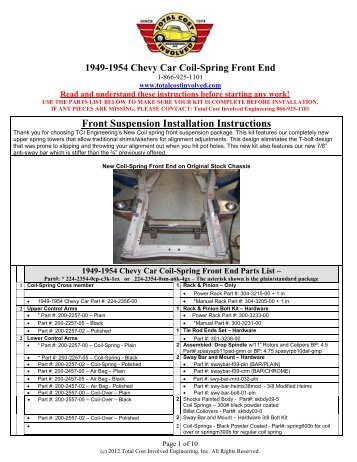 1949-1954 Car - Coil-Spring IFS Kit - Total Cost Involved