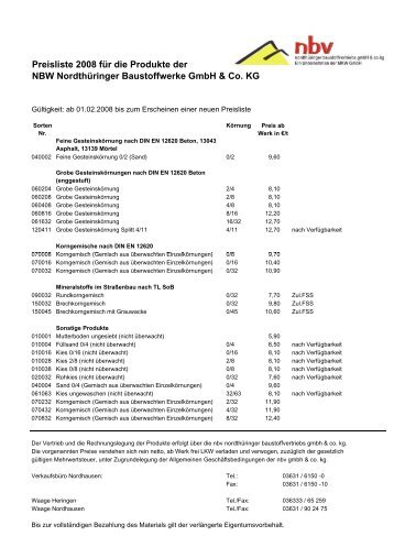 NBW Preisliste 2008