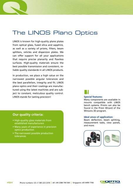 The LINOS Plano Optics - Qioptiq Q-Shop
