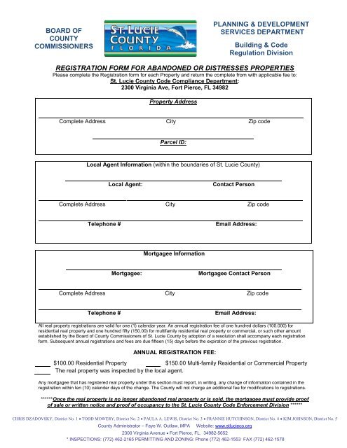 Registration Form For Abandoned or Distressed ... - St. Lucie County