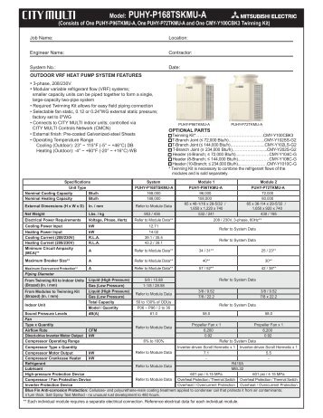 Model: PUHY-P168TSKMU-A - Mitsubishi Electric Sales Canada Inc.