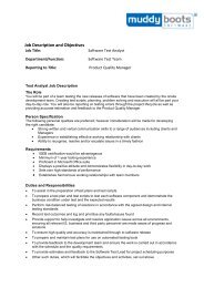 Job Description and Objectives - Muddy Boots Software