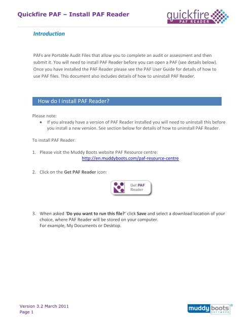Introduction How do I install PAF Reader? - Muddy Boots Software