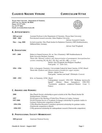 claudio nazari verani curriculum vitae - Wayne State University