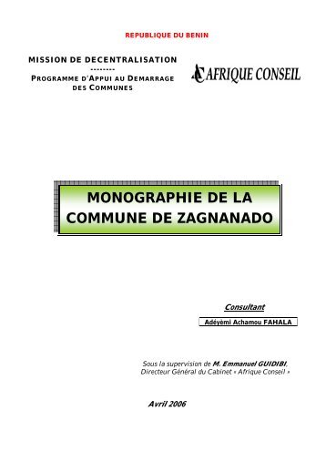 monographie de la commune de zagnanado - Association Nationale ...