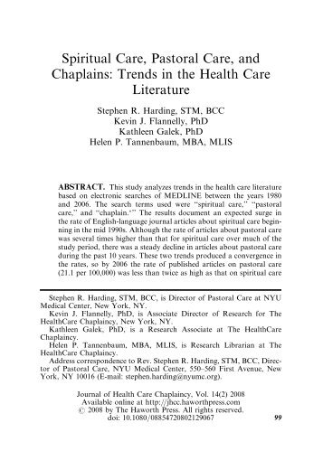 Spiritual Care, Pastoral Care, and Chaplains - HealthCare Chaplaincy