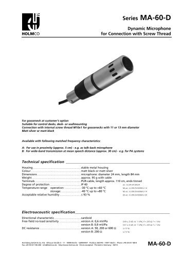 Data sheet (pdf) - HOLMCO - Holmberg Elektroakustik