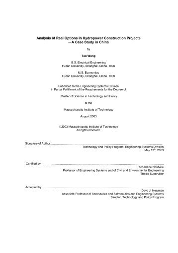 Analysis of Real Options in Hydropower ... - Title Page - MIT
