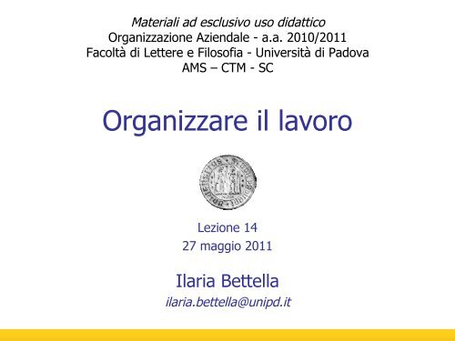 Organizzazione aziendale - Lettere e Filosofia