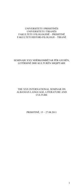 1 universiteti i prishtinÃ«s universiteti i tiranÃ«s fakulteti i filologjisÃ«