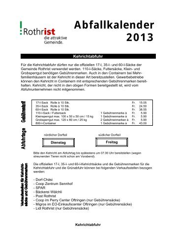 Abfallkalender 2013 - Gemeinde Rothrist