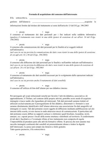 Modulo per il consenso al trattamento dei dati personali