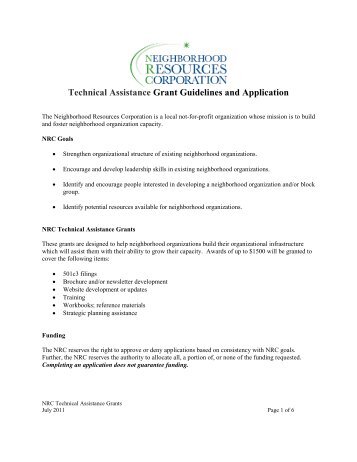 Technical Assistance Grant Guidelines and Application