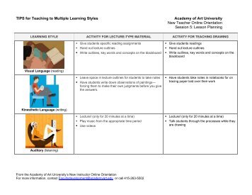 Adapting Activities for Various Learning Styles - Academy of Art ...