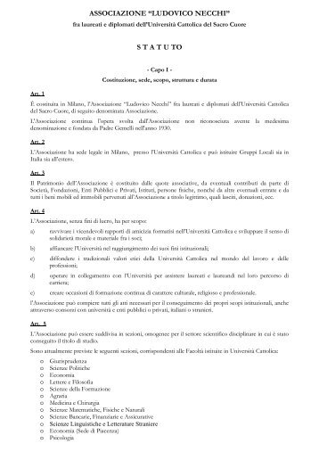 statuto dell'associazione âludovico necchiâ - UniversitÃ  Cattolica del ...