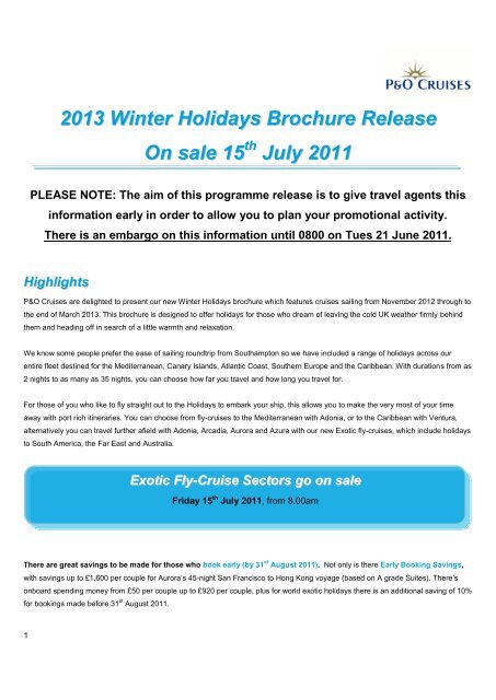 2013 Winter Holidays Brochure Release - CompleteCruiseSolution ...