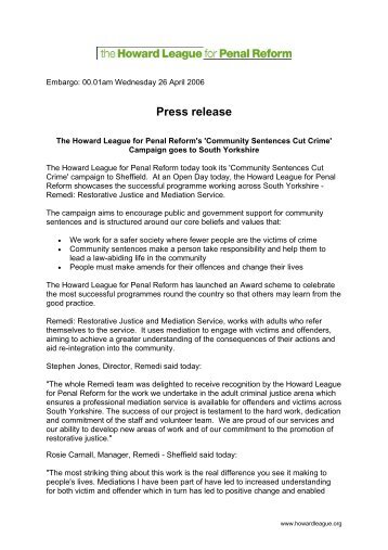 Press release - The Howard League for Penal Reform