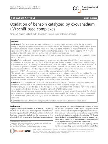 Oxidation of benzoin catalyzed by oxovanadium(IV) schiff base ...