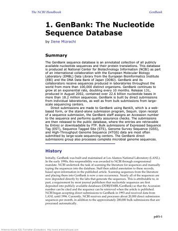 1. GenBank: The Nucleotide Sequence Database