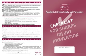 ONA Safety Checklist for Sharps Injury Prevention