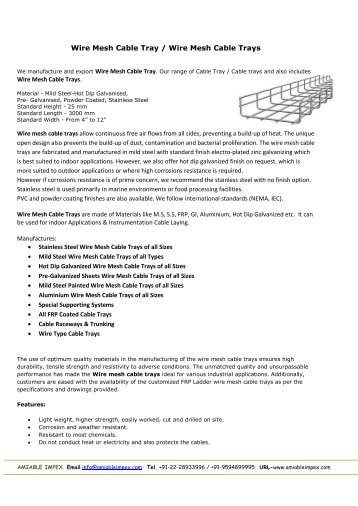 Wire Mesh Cable Tray / Wire Mesh Cable Trays - Amiable Impex