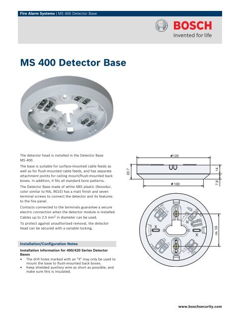 MS 400 Detector Base - Bosch Security Systems