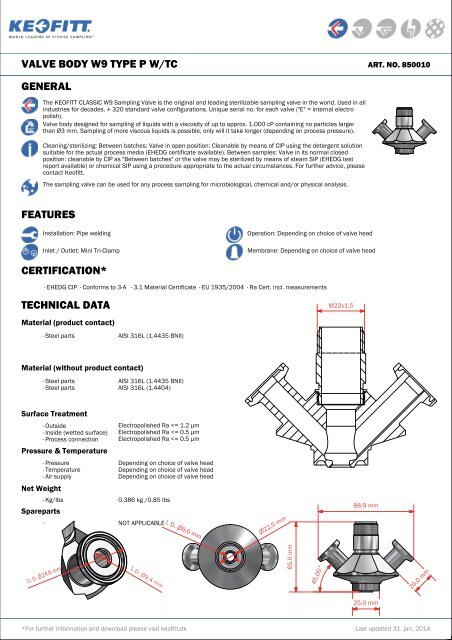 valve body w9 type pw/tc general features certification ... - Keofitt