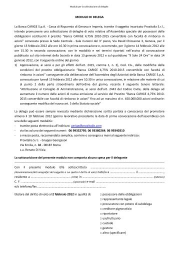 Modulo di delega - Gruppo Banca Carige