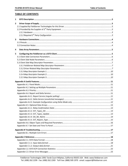 Driver Manual FS-8700-39 EST3-ECP - FieldServer Technologies