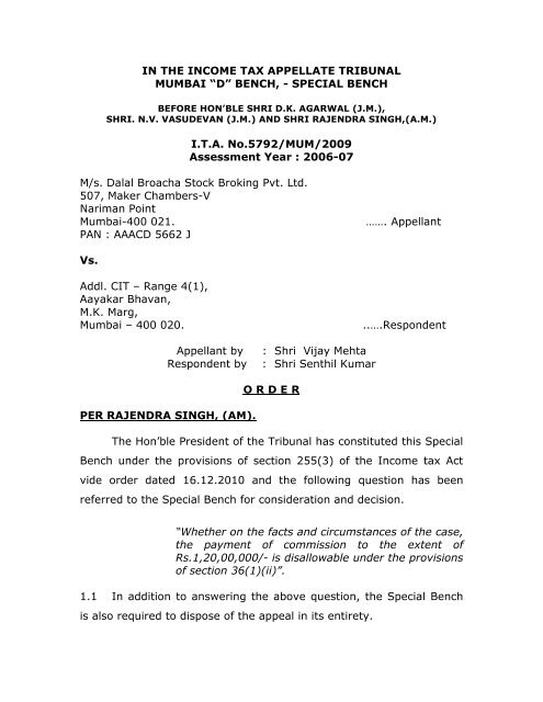 In The Income Tax Appellate Tribunal Mumbai A œda Bench