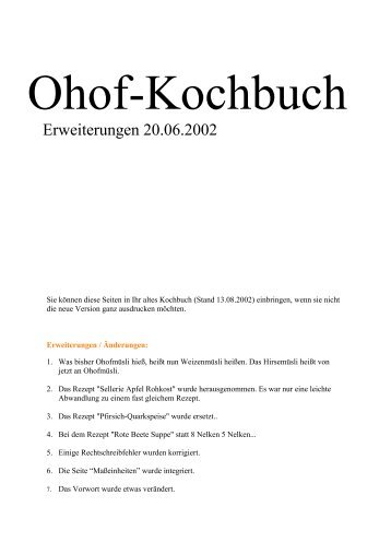 Für eine Aktualisierung des altes Kochbuches - Ohof Zendo