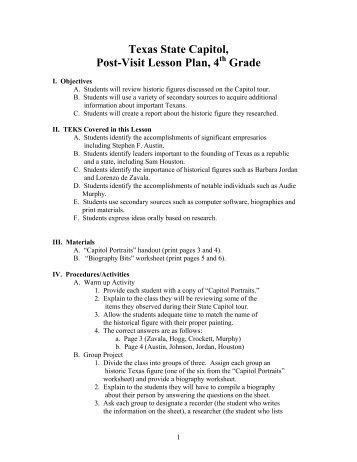 Texas State Capitol, Post-Visit Lesson Plan, 4 Grade