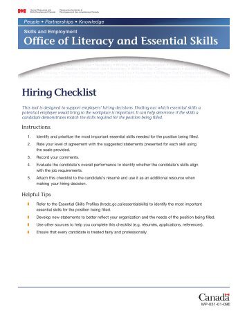 Hiring Checklist - Human Resources and Skills Development Canada