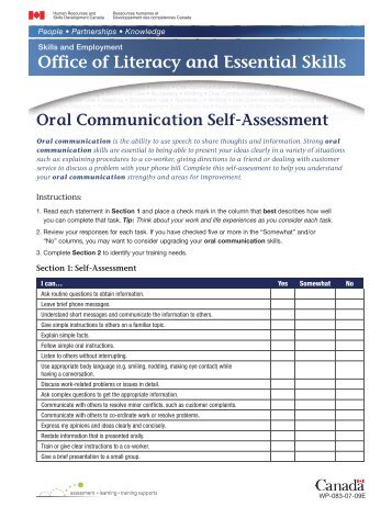 Oral Communication Self-Assessment - PEI Literacy Alliance