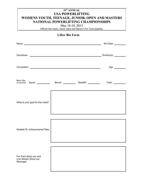 Entry Form - USA Powerlifting