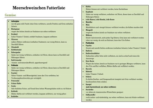 Meerschweinchen Futterliste Gemüse - lukUHLus