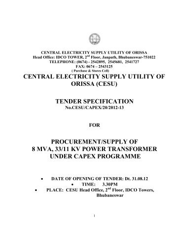 techinical specification for 33/11kv onan power ... - Cescoorissa.com