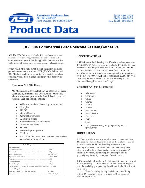 ASI 504 Commercial Grade Silicone Sealant/Adhesive - American ...
