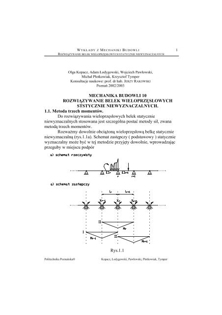 RozwiÄ…zywanie belek wieloprzeslowych statycznie ... - PoznaÅ„