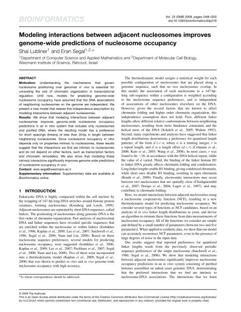 BIOINFORMATICS - Segal Lab - Weizmann Institute of Science