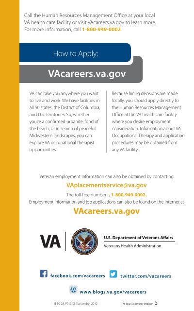 VA Occupational Therapy brochure - VA Careers