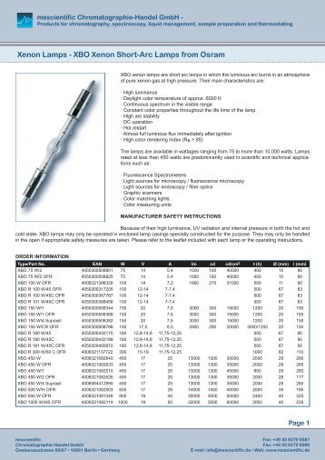 Xenon Lamps - bei msscientific Chromatographie-Handel GmbH