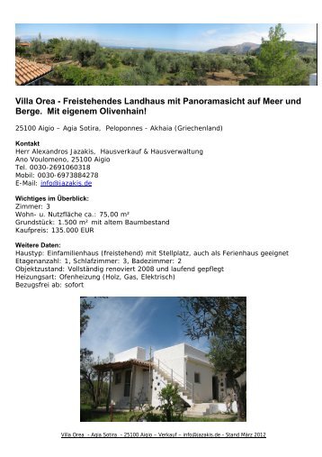 Villa Orea - A. Jazakis Hausverkauf & Hausverwaltung, Aigio