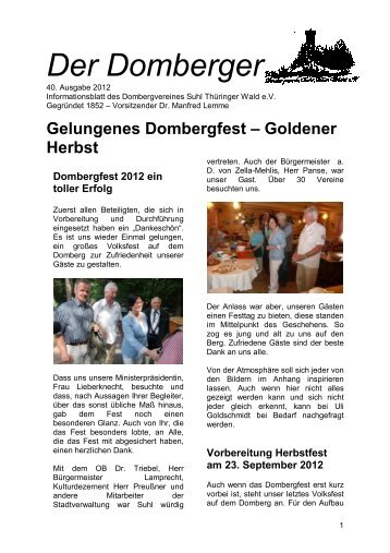 Der Domberger 40. Ausgabe ganz neu - Dombergverein Suhl eV