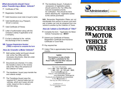 Procedures for Motor Vehicle Owners - Tax Administration Jamaica