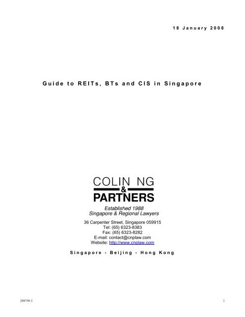 Guide to REITs, BTs and CIS in Singapore - Colin Ng and Partners